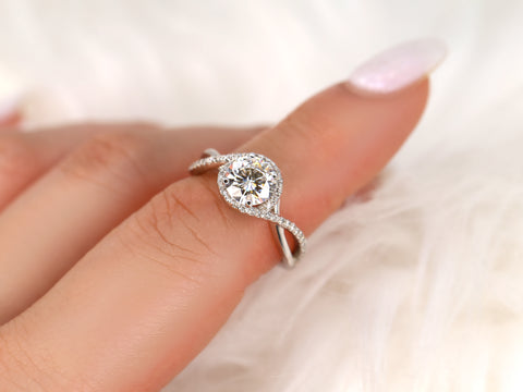 1.25ct Maritza 7mm 14kt Gold Moissanite Diamond Unique Crossover Halo Ring - Rosados Box