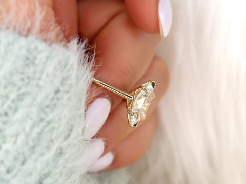 2.80ct Morticia 14x7mm 14kt Gold Moissanite Webbed Marquise Solitaire Ring - Rosados Box