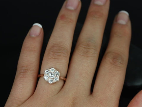 Mosaic Grande 14kt Gold Diamond WITH Milgrain Diamond Hexagon Cluster Ring - Rosados Box