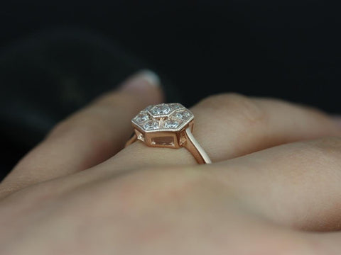 Mosaic Grande 14kt Gold Diamond WITH Milgrain Diamond Hexagon Cluster Ring - Rosados Box