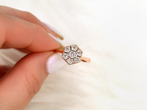 Mosaic Grande WITHOUT Milgrain 14kt Gold Diamond Honeycomb Hexagon Cluster Ring - Rosados Box