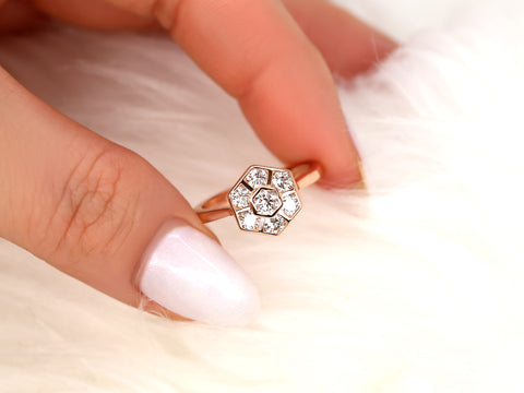 Mosaic Grande WITHOUT Milgrain 14kt Diamond Unique Hexagon Cluster Ring - Rosados Box