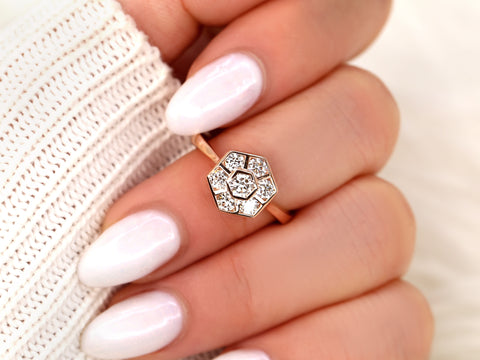 Mosaic Grande WITHOUT Milgrain 14kt Diamond Unique Hexagon Cluster Ring - Rosados Box