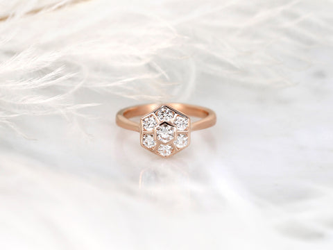 Mosaic Grande WITHOUT Milgrain 14kt Diamond Unique Hexagon Cluster Ring - Rosados Box