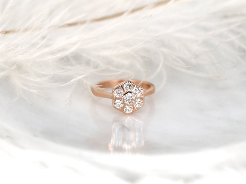 Mosaic Grande WITHOUT Milgrain 14kt Gold Diamond Honeycomb Hexagon Cluster Ring - Rosados Box