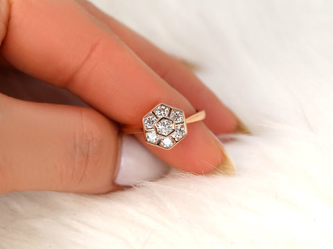 Mosaic Grande WITHOUT Milgrain 14kt Diamond Unique Hexagon Cluster Ring - Rosados Box