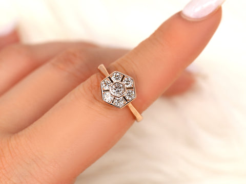Mosaic Grande WITHOUT Milgrain 14kt Diamond Unique Hexagon Cluster Ring - Rosados Box