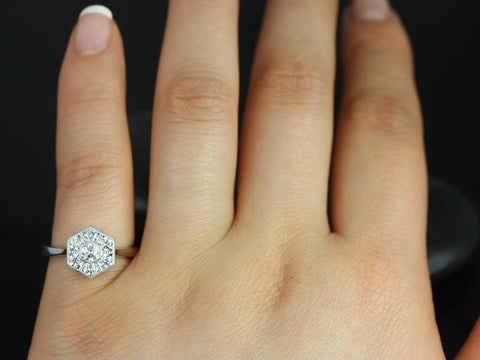 Mosaic Medio 14kt Gold Diamond WITH Milgrain Hexagon Unique Art Deco Cluster Ring - Rosados Box