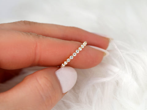 Petite Naomi 14kt White Gold Diamond Dainty Minimalist HALFWAY Eternity Ring - Rosados Box