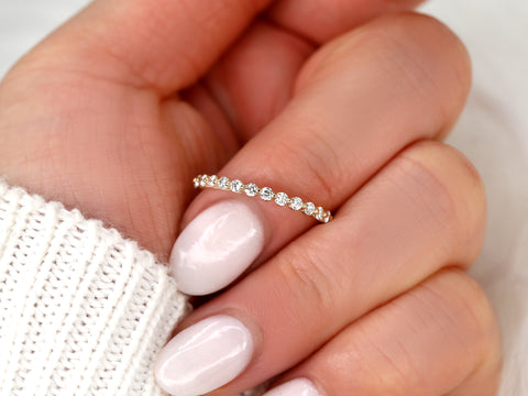 Ready to Ship Petite Naomi 14kt WHITE Gold Diamond Minimalist HALFWAY Eternity Ring - Rosados Box