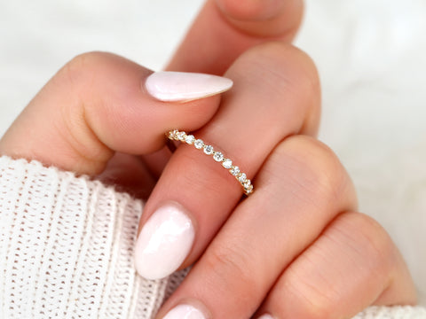Petite Naomi 14kt White Gold Diamond Dainty Minimalist HALFWAY Eternity Ring - Rosados Box