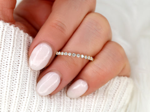 Petite Naomi 14kt White Gold Diamond Dainty Minimalist HALFWAY Eternity Ring - Rosados Box