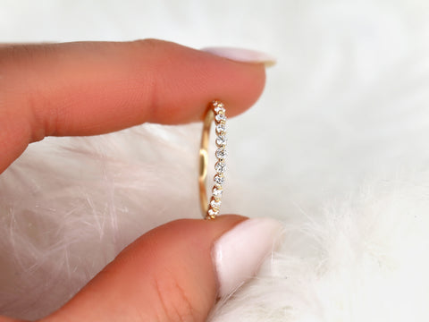 Petite Naomi 14kt White Gold Diamond Dainty Minimalist HALFWAY Eternity Ring - Rosados Box