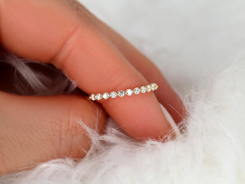 Petite Naomi 14kt White Gold Diamond Dainty Minimalist HALFWAY Eternity Ring - Rosados Box