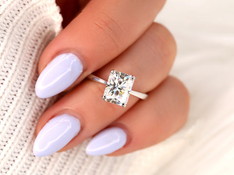 SALE 2.70ct Skinny Nancy 9x7mm 14kt ROSE Gold FB Moissanite Radiant Solitaire Ring - Rosados Box