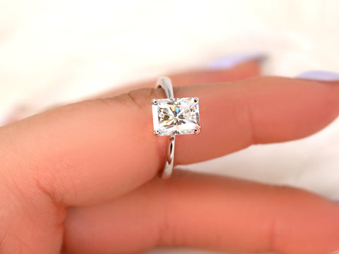 SALE 2.70ct Skinny Nancy 9x7mm 14kt ROSE Gold FB Moissanite Radiant Solitaire Ring - Rosados Box