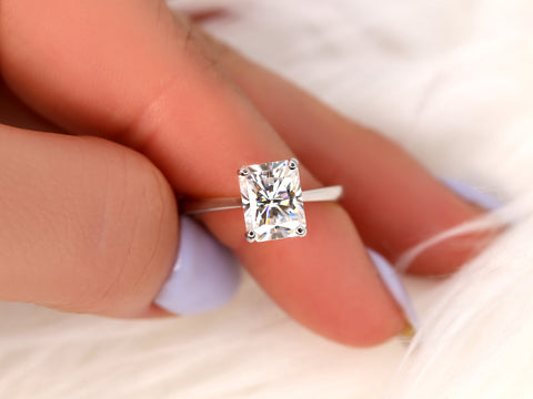 SALE 2.70ct Skinny Nancy 9x7mm 14kt ROSE Gold FB Moissanite Radiant Solitaire Ring - Rosados Box