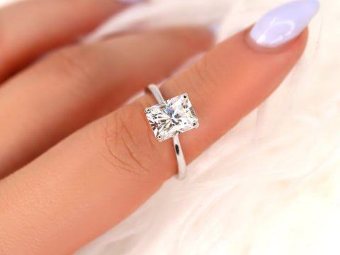 SALE 2.70ct Skinny Nancy 9x7mm 14kt ROSE Gold FB Moissanite Radiant Solitaire Ring - Rosados Box