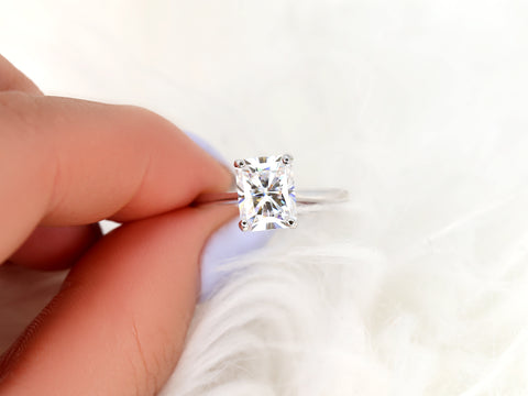 SALE 2.70ct Skinny Nancy 9x7mm 14kt ROSE Gold FB Moissanite Radiant Solitaire Ring - Rosados Box