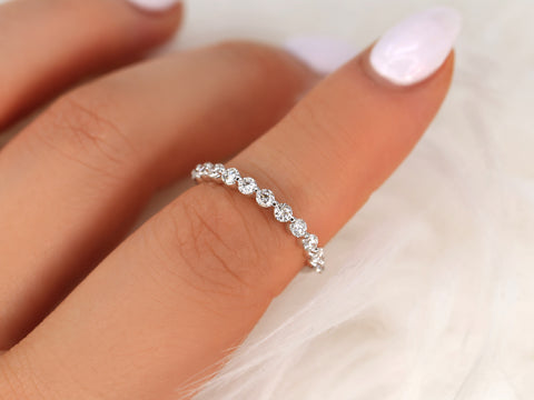 Naomi 2mm 14kt Gold Moissanite Minimal HALFWAY Eternity Ring - Rosados Box