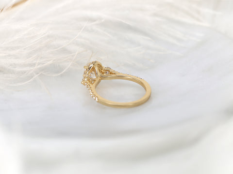 1.50cts Natalia 8x6mm 14kt Gold Moissanite Diamond Unique Three Stone Oval Halo Ring - Rosados Box