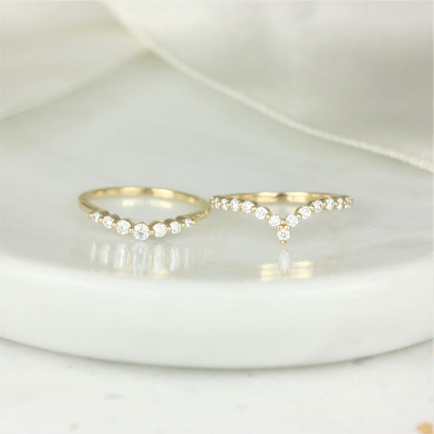 Petite Naya 14kt Gold Diamond Minimalist Chevron Nesting Ring - Rosados Box