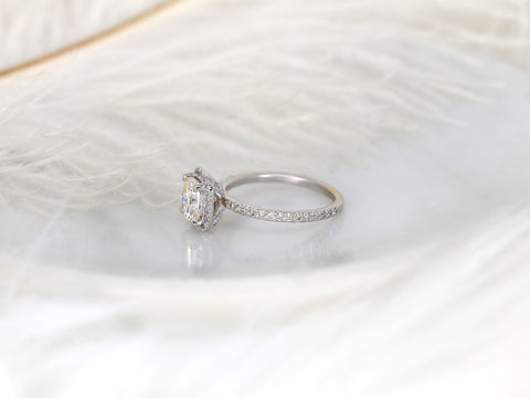 1.70ct Pernella 7mm 14kt Moissanite Diamond Dainty Cushion Halo Ring - Rosados Box