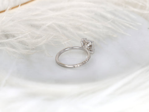 1.70ct Pernella 7mm 14kt Moissanite Diamond Dainty Cushion Halo Ring - Rosados Box