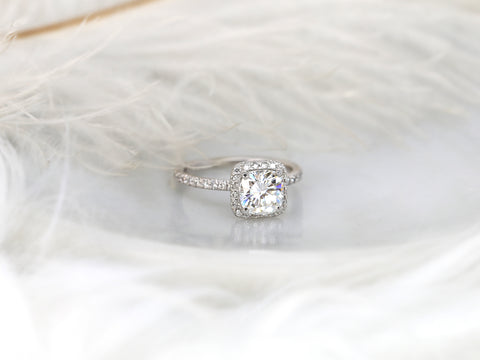 1.70ct Pernella 7mm 14kt Moissanite Diamond Dainty Cushion Halo Ring - Rosados Box