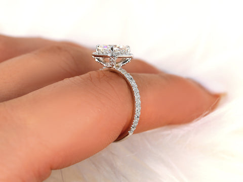 1.70ct Pernella 7mm 14kt Moissanite Diamond Dainty Cushion Halo Ring - Rosados Box