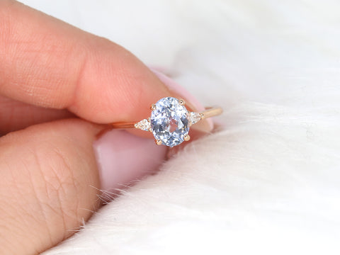 2.52ct Ready to Ship Petite Emery 14kt Rose Gold Lavender Cornflower Blue Sapphire Diamond Minimalist 3 Stone Oval Ring - Rosados Box