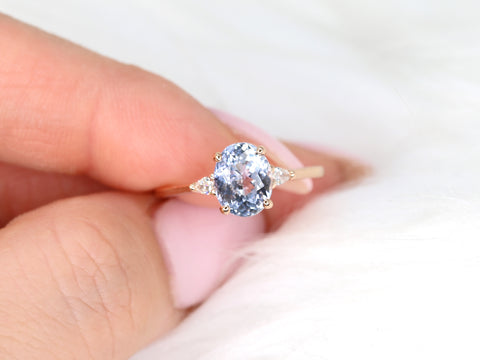2.52ct Ready to Ship Petite Emery 14kt Rose Gold Lavender Cornflower Blue Sapphire Diamond Minimalist 3 Stone Oval Ring - Rosados Box
