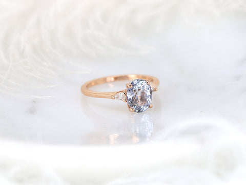 2.52ct Ready to Ship Petite Emery 14kt Rose Gold Lavender Cornflower Blue Sapphire Diamond Minimalist 3 Stone Oval Ring - Rosados Box