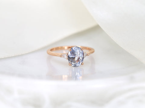 2.52ct Ready to Ship Petite Emery 14kt Rose Gold Lavender Cornflower Blue Sapphire Diamond Minimalist 3 Stone Oval Ring - Rosados Box