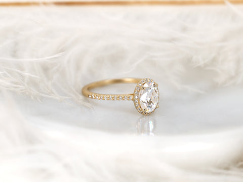 1.50cts Ready to Ship Rebecca 8x6mm 14kt White Gold Forever One Moissanite Diamond Oval Halo Ring - Rosados Box