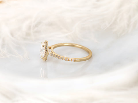 1.50cts Rebecca 8x6mm 14kt Gold Moissanite Diamond Pave Oval Halo Ring - Rosados Box