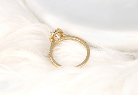 1.50cts Rebecca 8x6mm 14kt Gold Moissanite Diamond Pave Oval Halo Ring - Rosados Box