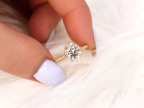 1.50ct Rebecca 8x6mm 14kt Rose Gold Moissanite Diamond Pave Oval Halo Ring - Rosados Box