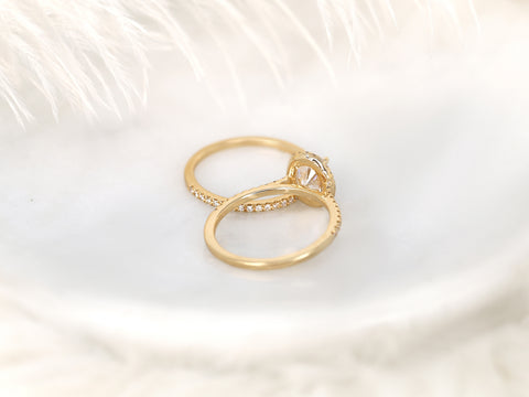 1.50ct Rebecca 8x6mm 14kt Rose Gold Moissanite Diamond Dainty Oval Halo Bridal Set - Rosados Box