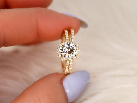 1.50ct Rebecca 8x6mm 14kt Rose Gold Moissanite Diamond Dainty Oval Halo Bridal Set - Rosados Box