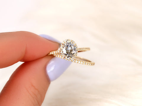 1.50ct Ready to Ship Rebecca 8x6mm 14kt Rose Gold Moissanite Diamond Dainty Oval Halo Bridal Set - Rosados Box