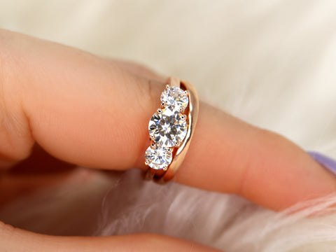 trilogy moissanite ring wedding set on pointer finger