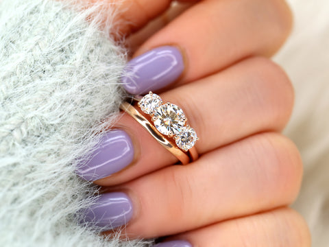 three stone ring wedding set on middle finger