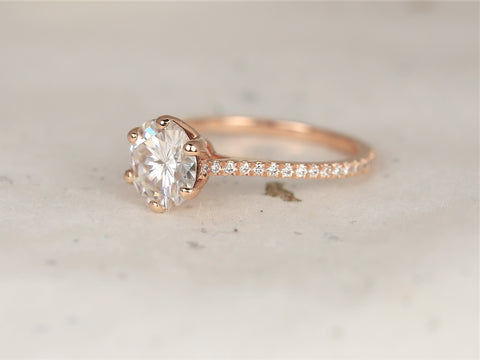 2ct Dora 8mm 14kt Moissanite Diamonds Round Solitaire With Accents Ring - Rosados Box