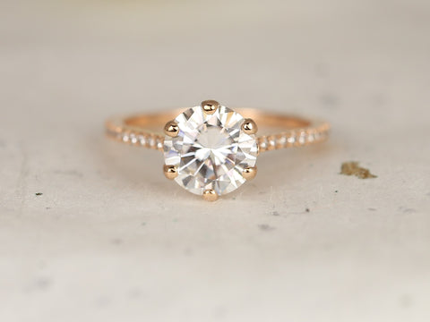 2ct Dora 8mm 14kt Moissanite Diamonds Round Solitaire With Accents Ring - Rosados Box