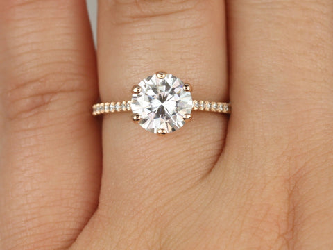 2ct Dora 8mm 14kt Moissanite Diamonds Round Solitaire With Accents Ring - Rosados Box