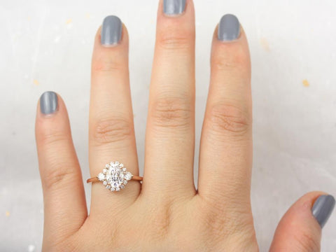 1.50cts Britney 8x6mm 14kt Moissanite Diamonds Unique Oval Halo Ring - Rosados Box