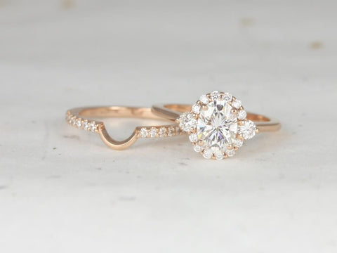 1.50cts Britney 8x6mm 14kt Moissanite Diamond Unique Oval Halo Bridal Set - Rosados Box