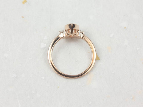 Oana 8x5mm 14kt Gold Morganite Diamonds Bezel Pear Half Halo Ring - Rosados Box