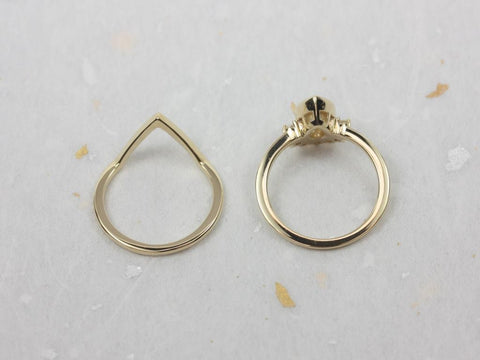 1ct Oana 8x5mm & Femme 14kt Gold Moissanite Diamonds Bezel Crescent Pear Half Halo Bridal Set - Rosados Box